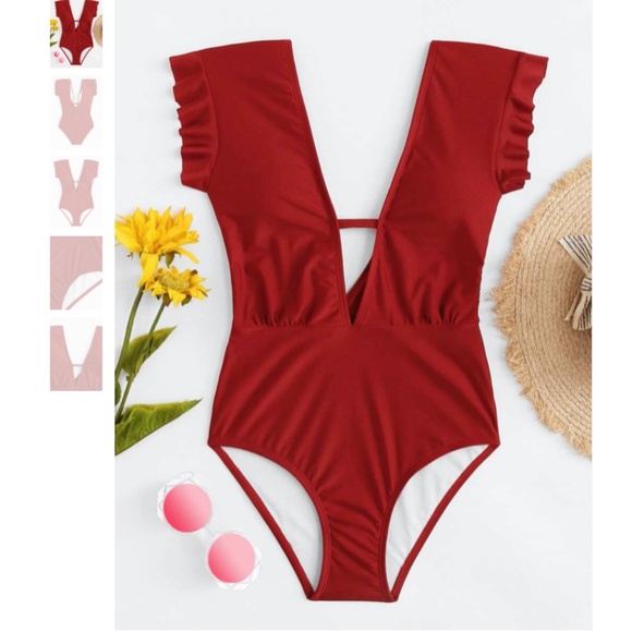 SHEIN Other - RUFFLE SHOULDER PLUNGE NECK ONEPIECE SWIMSUIT